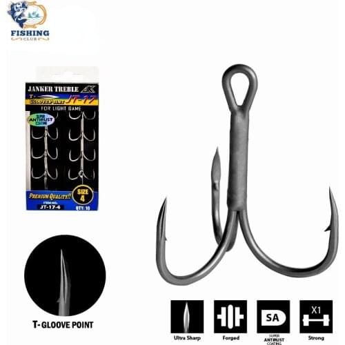 JT-17 Hooks Fishing Tee Gray Color Treble Hook T-Groove 1X Jig Triple Fishing Hook Super Antirust Tee Hooks For Light Spoon