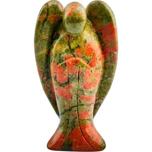 TUMBEELLUWA 3 inch Unakite Pocket Guardian Angel Figurine Statue,Reiki Healing Stone