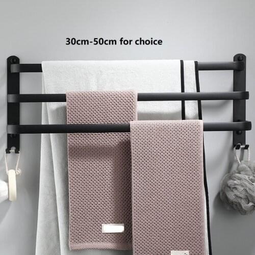 Towel Hanger Wall Mounted Aluminum Black Towel Stand Multilayer Bar Rail Bathroom Towels Rack With Hook Bathroom Accessories