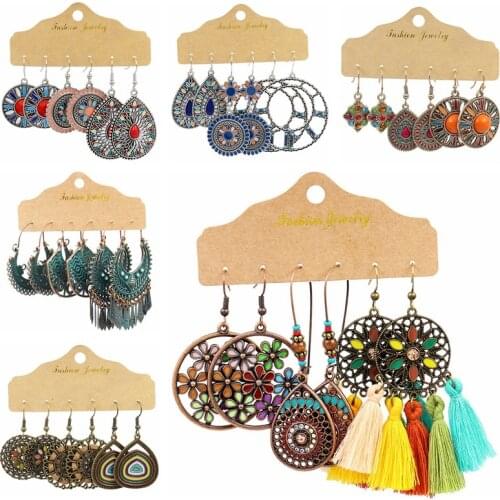 Vintage Ethnic Corful Flower Tassel Dangle Earrings Set Jhumka Boho Dripping Oil Big Round Earring Jewelry 2020