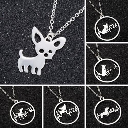 Ladies Chihuahua Stainless Steel Necklace Ladies Cute Dog Pendant Necklace Heart Shaped Wave French Bulldog Jewelry Cute Animal
