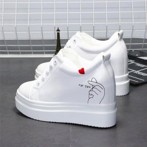 2020 Women Sneakers Casual Platform Trainers White Shoes 8CM Heels Autumn Wedges Breathable Woman Height Increasing Shoes