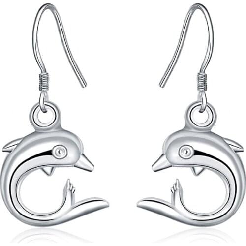 Cute Romantic Dolphin Drop Earrings For Women 925 Jewelry Sterling Silver Brinco Bijoux