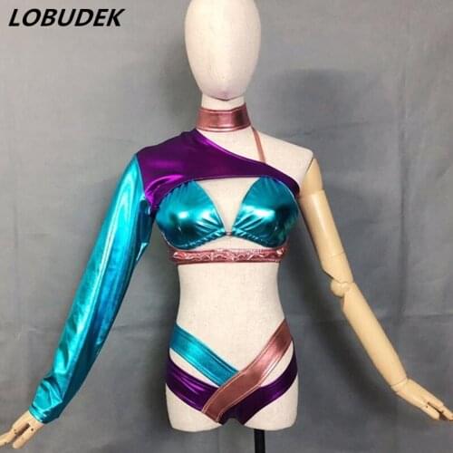 Bar Party Female Stage Sexy Costume Neck Ring Bikini Set Club Women DJ Singer Dancer Nightclub Clothing Team Performance Outfits