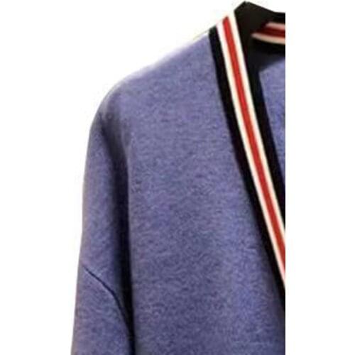 Spring/Summer 2020 College Style Contrast Color Casual Logo Striped Piping Knit Cardigan Jacket Women