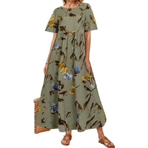 Women Dress Short Sleeve High Waist Breathable Cotton Blend Fashion Maxi Beach Dress Summer Dress robe femme женское платье 2021