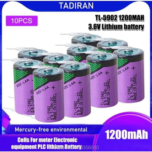 10pcs/lot Original TADIRAN 1/2AA 3.6V ER14250 TL-5902 1200mAh PLC Lithium Battery With two Pins