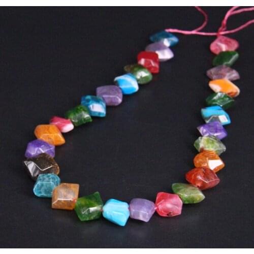 15.5"/strand Mixed Color Natural Crack Agates Faceted Nugget Slab Beads,Rainbow Raw Onxy Gems Cut Slice Pendants Jewelry Making