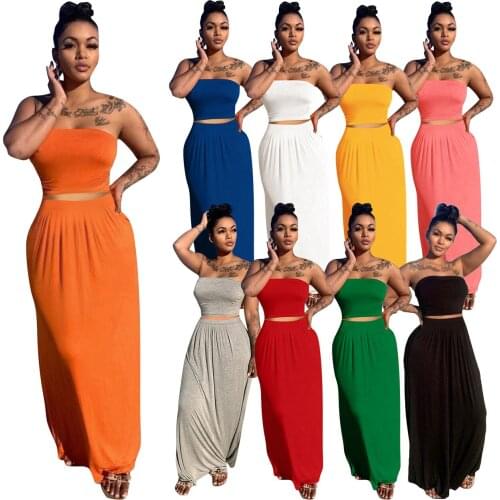 2021 Newest Women Party Two Pieces Skirt Set Summer Strapless Sleeveless Crop Top and Skirt Streetwear Nightclub Outfits