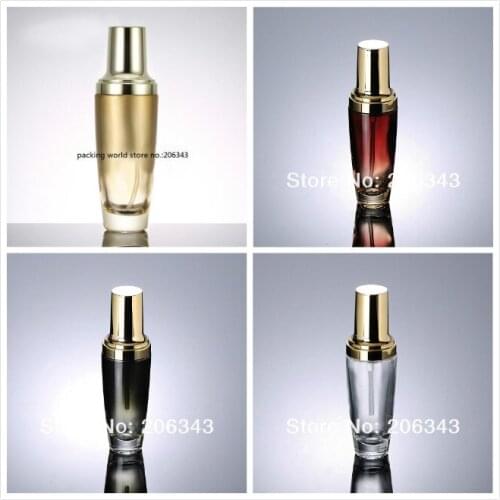 50ml black/red/clear/gold glass bottle with gold pump&lid for lotion/emulsion/serum/foundation/toner skin cosmetic packing