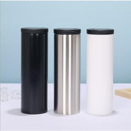 500ML Hot Selling Double-layer Vacuum Creative Straight Stainless Steel Insulation Water Cup Simple Portable Car Flip Coffee Cup