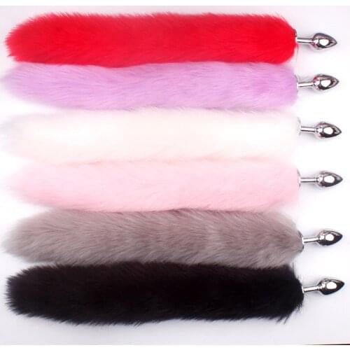 Cute 40cm Fox Tail Bow Metal Butt Anal Plug Erotic Cosplay Accessories Adult Sex Toys for Couples black porn soft Plush tail New
