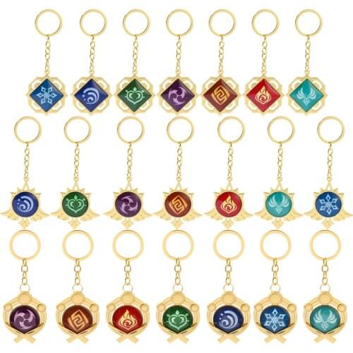 Game Genshin Impact Square Keychain Seven Elements Shiny Women Mens Car Fashion Pendant Key Chain For Friends Creative Gifts