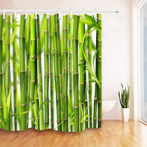 Bambú Verde Cortina de Ducha de la Selva baño Almohadilla Forro Tela Duradera Moho Accesorios de baño Creativo con 12 Ganchos 18