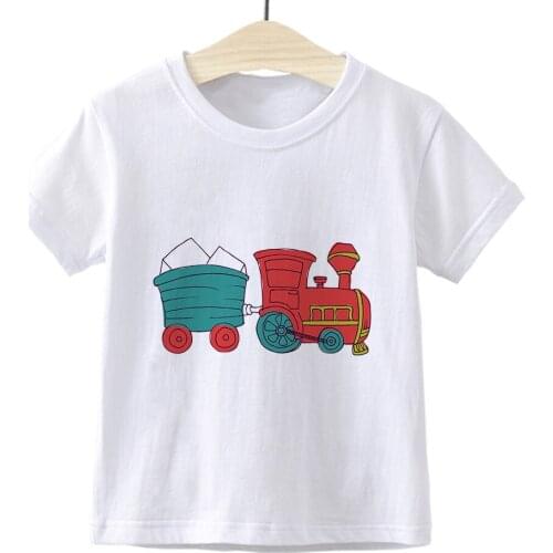 Cute Cartoon Freight train Baby Boys Favorite Child Clothing White T-shirt Fashion Streetwear Kids T-shirts Plus Size O-neck