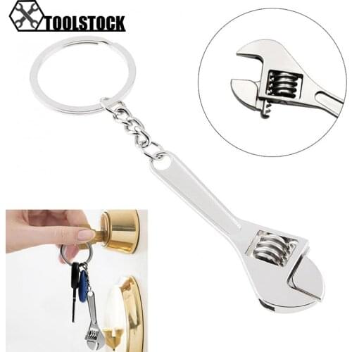 Key Wrenches Silver Zinc Alloy Portable Mini Adjustable Wrench Keychain with Chain Decoration for Removing Small Parts