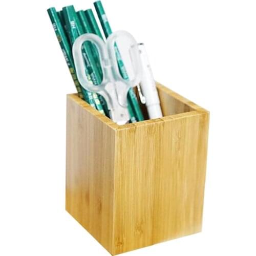 Wood Pen Holder Square Shape Janpan Style Fantastic Pen Pots Office Home Supplies Pencil Stand Desk Organizer Bamboo Wood Holder