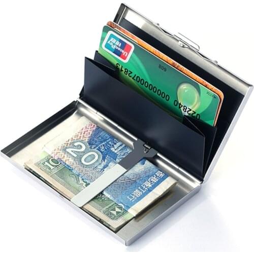 Rfid Stainless Steel Silver Metal Bank ID Card Holder Women Men Credit Card Cover Business Holders Organizer Purse Coin Wallet