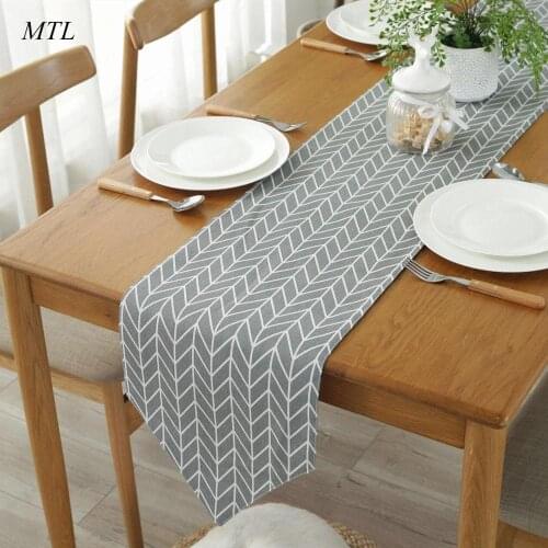 Geometric Printed Linen Cotton Thick fabric Grey Table Flag Table Runner Modern for Wedding Christmas