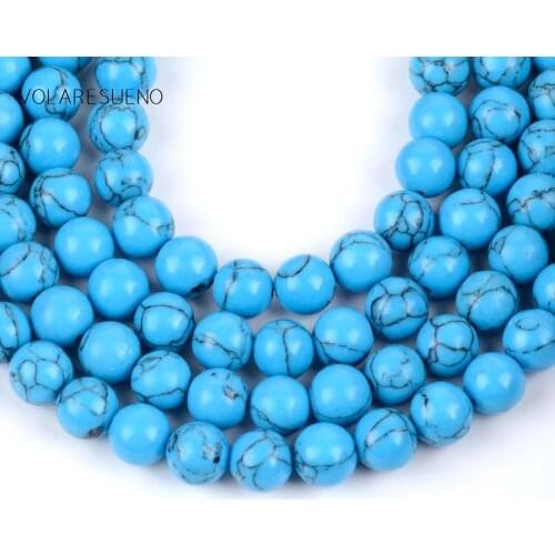 Blue Turquoises Stone Round Loose Beads For Jewelry Making 4-12mm Spacer Beads Fit Diy Bracelet Necklace Accessory 15'' Strand