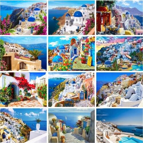 HUACAN Diamond Painting Town Full Drill Rhinestone Kit Diamond Embroidery Landscape Mosaic Garden Needlework Handmade Gift