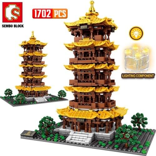 SEMBO City Street View LED Tengwang Pavilion House Building Blocks Creator Famous Architecture Bricks DIY Toys For Children