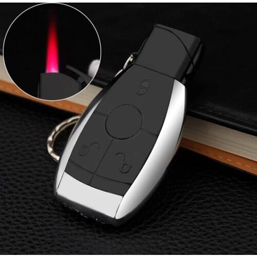 Creative Car Key Lighter Personality Keychain Lighting Red Flame Windproof Inflatable Cigarette Lighter Cigarette Accessories
