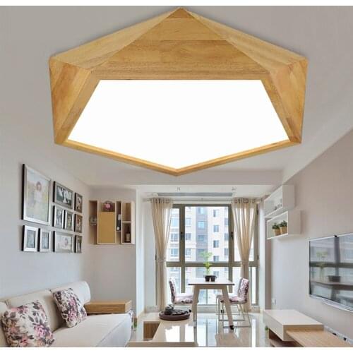 Creative geometric led ceiling lights wood bedroom light warm romantic simple solid wood atmosphere living room ceiling lamp