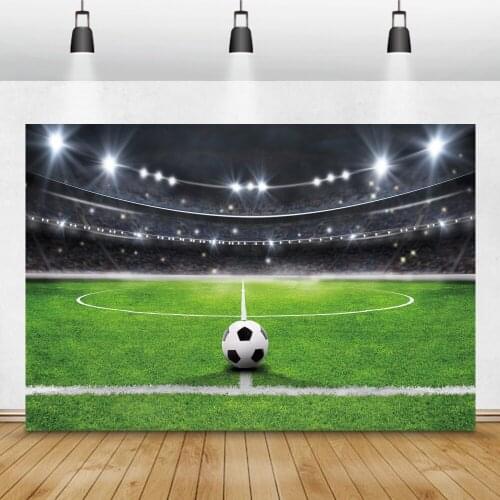 Laeacco Football Stadium Soccer Field Grassland Spotlight Baby Birthday Photography Background Customized Backdrop Photo Studio