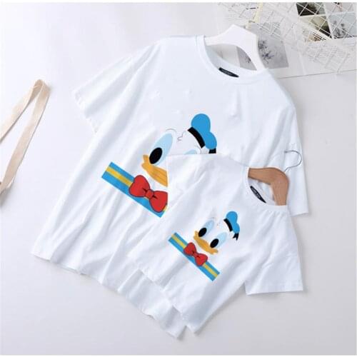 Fashion Women T Shirts Short Sleeve Donald Duck Printed Cute Cartoon Tshirts Mommy And Me Father Son Kawaii Tshirts Tee Tops