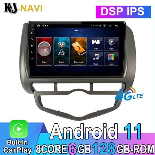 9'' 4G+WiFi Carplay Multimidia Video Player Navigation GPS DSP RDS Car Radio Android 11 For Fit Jazz 2004 2005-2007 NO DVD