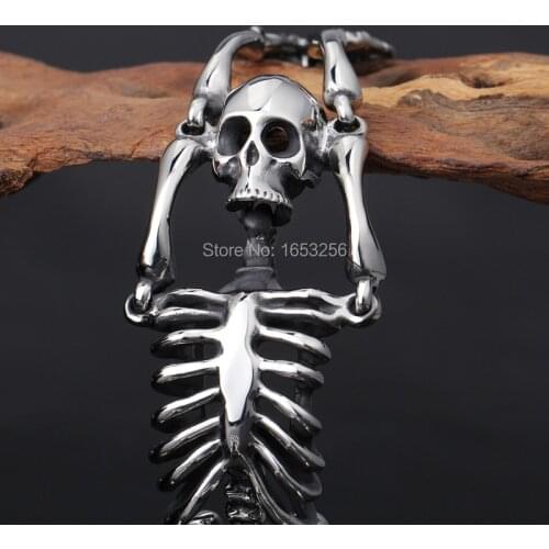 Shiny Style Mens Fashion Stainless Steel Bracelet Gothic sexy Skeleton Skull Bracelet For Best Jewelry Gifts 8.26