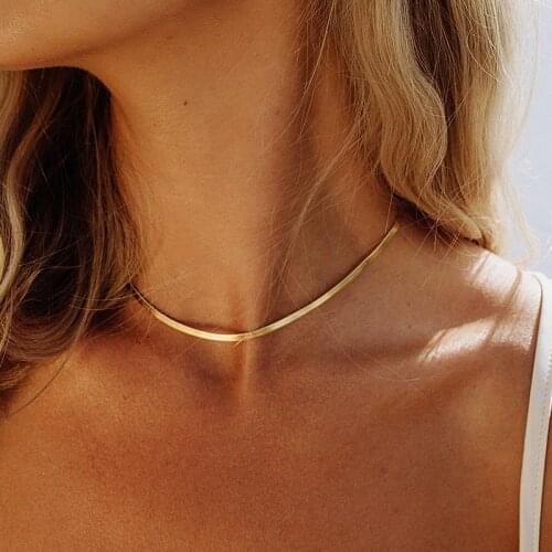 Mveifol 3mm Flat Snake Chain Choker Necklace for Women Stainless Steel Herringbone Necklace Collar Collier Jewelry Non Tarnish