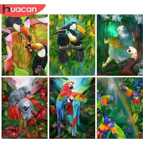 HUACAN 5D DIY Diamond Painting Kit Parrot Full Square/Round Diamond Embroidery Cross Stitch Animal Handicraft Home Decor