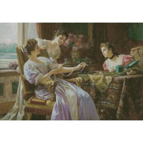 Large format Treasure chest lady Cross Stitch Kits Needlework Crafts 14CT Unprinted Embroidery Top Quality Counted DIY Painting