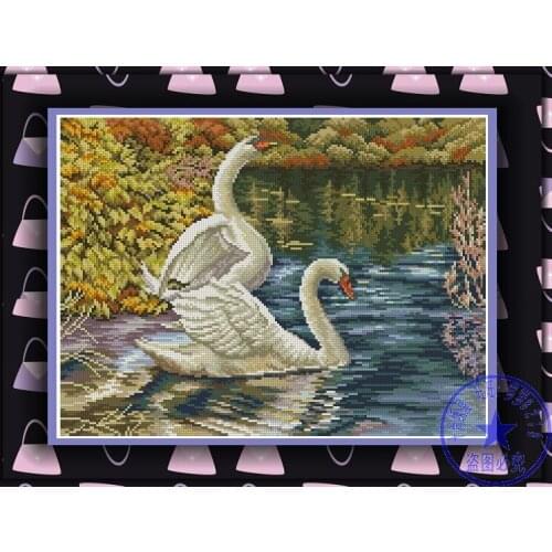 Top Quality lovely classical 18CT 16CT 14CT counted cross stitch kit two swans swan love, swan in lake