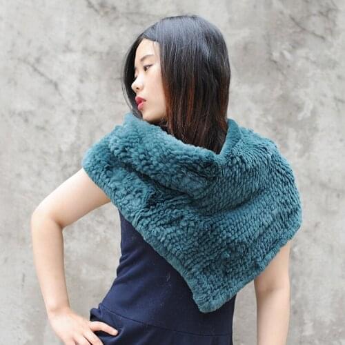 CX-S-106G New Products Wholesale Warm Snood Genuine Rex Rabbit fur Scarf