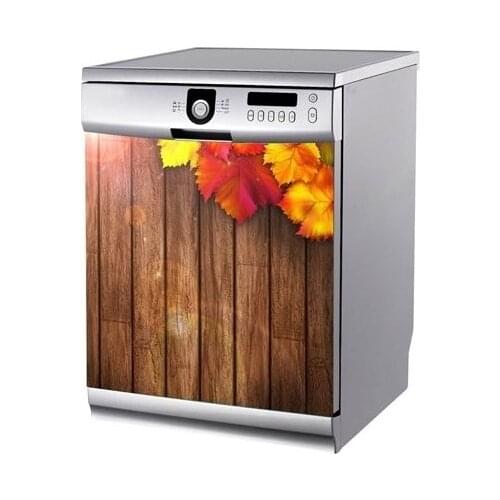 Wholesale 3D Art Fall Leaf On Wood Dishwasher Refrigerator Freeze Sticker Art Fridge Door Cover Wallpaper Kitchen Wall Stickers