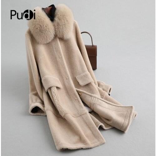 Aorice A19039 Lady 100% Wool Fur Coat Slim Jacket With Real Fox Fur Collar Over Size Parka Women Winter Warm Genuine Fur Coat