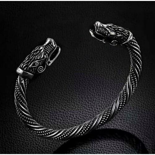 Punk Style Black Golden Color Double Dragon Head Animal Screw Zinc Alloy Opening Bangle Bracelet for Women Men Party Jewelry