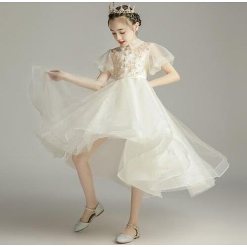 Girls Princess Dress Birthday Party Lace Mesh Stitching Trailing Evening Gown Kids Pageant Catwalk Dresses Vestidos L1126