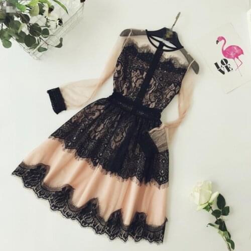 Lolita Dress Vintage Gothic Lace Round Neck Long Sleeve Slim Tutu Dress Cos Loli Tea Party Temperament Women Retro Dress Party