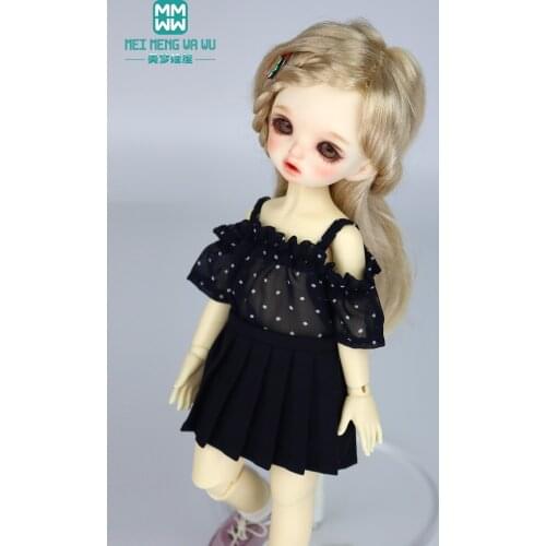 Fit 30cm 1/6 BJD YOSD doll clothes fashion Off-the-shoulder polka-dot shirt and jeans Leather boots