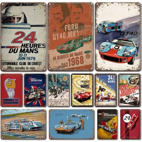Classic Car Poster Iron Painting Tin Sign Vintage 24 Heures Du Mans Metal Plate Modern Decoration Retro Room Wall Decor Sign
