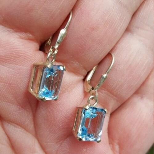 Simple and Fashionable 18K Gold Sea Blue Crystal Female Romantic Earring Wedding Wedding Princess love Earring