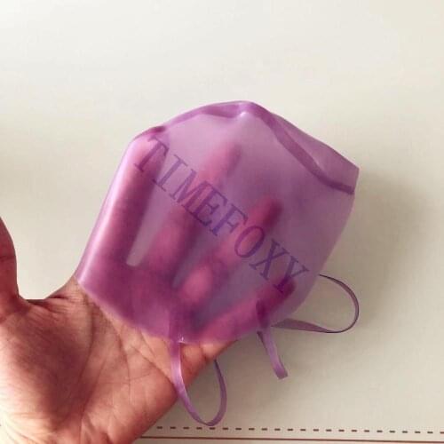 Transparet purple Latex hood rubber face Mask Halloween hood fetish mask Rubber masque for party