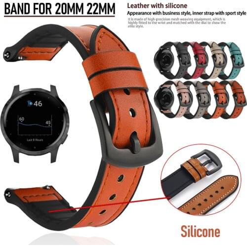 20/22mm Silicone+Leather Strap for Garmin Watch Vivoactive 4 Wrist Watchband for Garmin Active Watch Band Bracelet Accessories