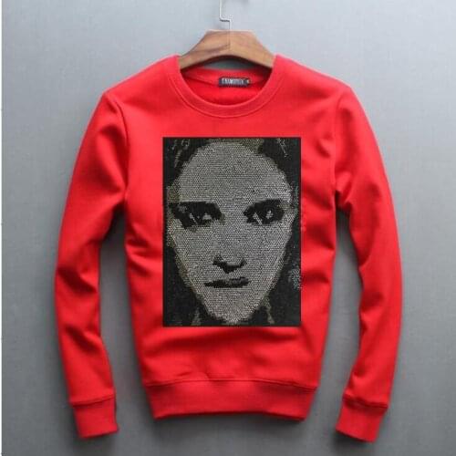 Sweatshirt men Rhinestone Long Sleeve Hoodie Autumn winter Sweatshirts Coat for big boy M-4XL