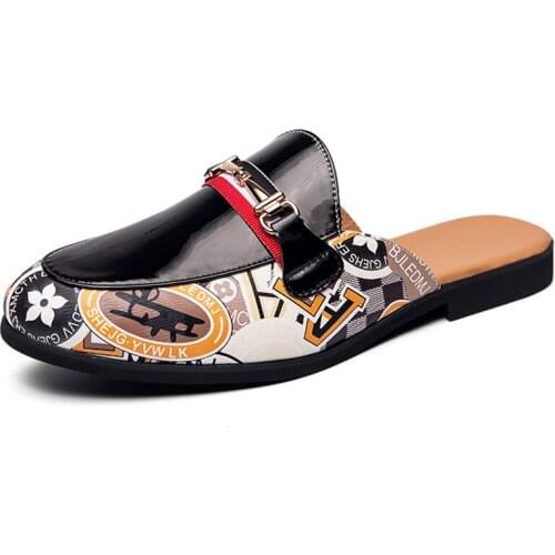 Outdoor Mixed Colors Men Half Loafers Patent Leather Half Shoes Fashion Lightweight Slippers Breathable Man Casual Mules