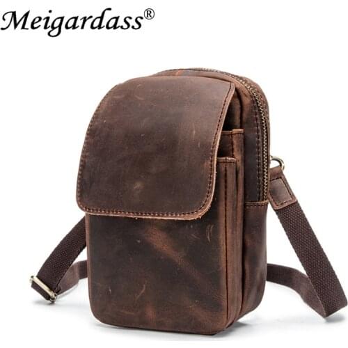 Genuine Leather Vintage Waist Packs Men Travel Fanny Pack Belt Loops Hip Bum Bag Waist Bag Phone Pouch Shoulder Crossbody Bags